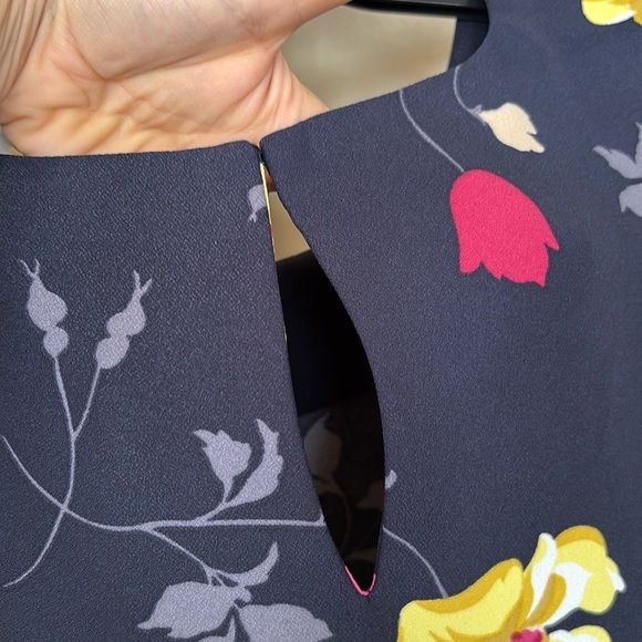 NWOT Ann Taylor Floral Print Navy Blue Shift Dress 3/4 Sleeves Easter Spring - Picture 12 of 13